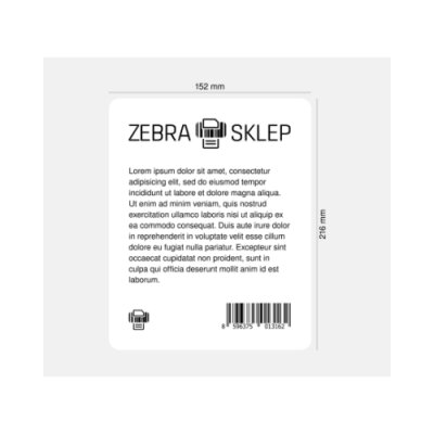 Etykiety termotransferowe papierowe Zebra 8000T All-Temp powlekane z uniwersalnym trwałym klejem białe 152x216mm rdzeń 76mm
