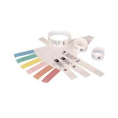 Opaski na rękę termiczne polipropylenowe w rolce Zebra Z-Band Direct Black Mark dla dorosłych powlekane zapięcie z uniwersalnym trwałym klejem z perforacją czerwone 25x279mm rdzeń 25mm