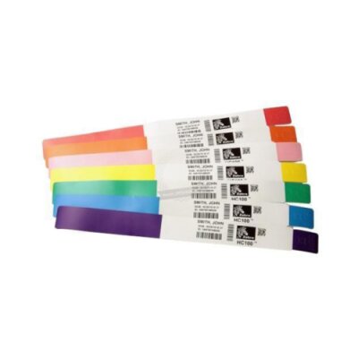 Opaski na rękę termiczne polipropylenowe w kartridżu Zebra Z-Band Fun Black Mark dla dorosłych powlekane zapięcie z uniwersalnym trwałym klejem z perforacją pomarańczowe 25x254mm rdzeń 25mm