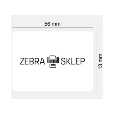 Etykiety termiczne polipropylenowe jubilerskie Zebra 8000D Jewelry Black Mark powlekane z zakładkami z uniwersalnym trwałym klejem białe 56x13mm rdzeń 25mm