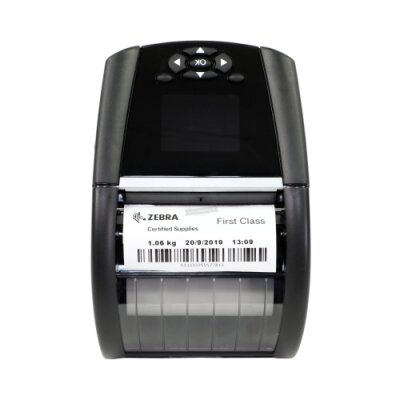 Drukarka termiczna ZQ610 Zebra; English/Latin fonts, BT 4.x, Linerless platen, 1.375" core, Group E, Shoulder strap, Belt clip