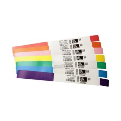 Opaski na rękę termiczne polipropylenowe w kartridżu Zebra Z-Band UltraSoft dla dorosłych powlekane zapięcie z uniwersalnym trwałym klejem z perforacją białe 19x279mm rdzeń 25mm