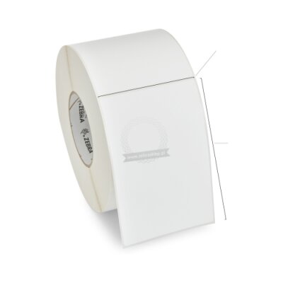 Próbka etykiet termotransferowych poliestrowych Zebra 8000T Lab Resist z uniwersalnym trwałym klejem z perforacją białe 22x18mm rdzeń 76mm