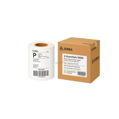 Etykiety termiczne papierowe Zebra Z-Essentials 500D niepowlekane z uniwersalnym trwałym klejem białe 102x152mm rdzeń 25mm
