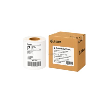 Etykiety termiczne papierowe Zebra Z-Essentials 1000D powlekane z uniwersalnym trwałym klejem białe 102x152mm rdzeń 25mm