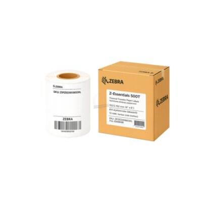 Etykiety termotransferowe papierowe Zebra Z-Essentials 500T niepowlekane z uniwersalnym trwałym klejem białe 102x152mm rdzeń 25mm